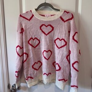 Pink Lily Heart Motif Sweater in Pink and Red